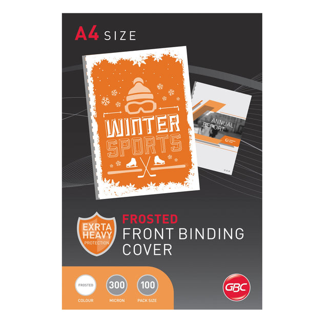 Frosted A4 binding covers in pack of 100, made of durable polypropylene, ideal for professional presentations and reports.