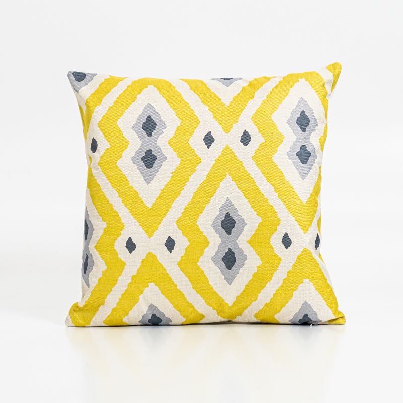 Yellow Aztec pattern cushion cover, 50x50cm, durable polyester, machine washable, perfect for adding color to home decor.