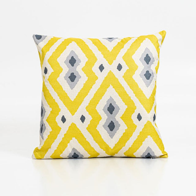 Yellow Aztec pattern cushion cover, 50x50cm, durable polyester, machine washable, perfect for adding color to home decor.