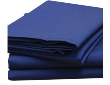 Navy pillow slip made of 50% cotton and 50% polyester, featuring hemmed edges and a 220 thread count for comfort and durability.