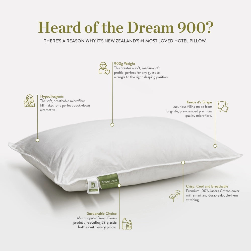 Hypo-allergenic Dream Pillow in Dream Green, crafted from 100% premium cotton and filled with eco-friendly recycled materials.