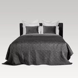 Luxurious pewter quilted coverlet crafted from durable Holland Velvet, versatile for King Single beds, hypo-allergenic, and easy care.