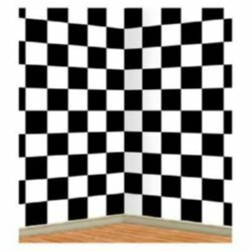 Backdrop Wall Checkered Scene Setter, 1.2m x 9.1m, bold checkered design for versatile event decoration indoors or outdoors.