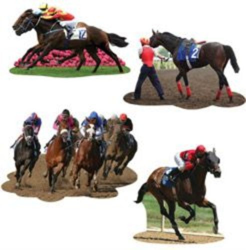 Vibrant horse racing cutouts in assorted designs, 35cm, perfect for events, parties, and themed decor, pack of 4.