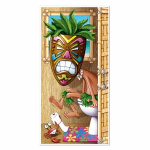 Vibrant Tiki Luau door poster (75cm x 152cm) perfect for indoor and outdoor festive decor and photo backdrops.