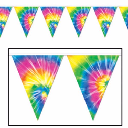 Colorful tie-dyed banner pennant with 12 vibrant flags, perfect for festive indoor or outdoor celebrations.