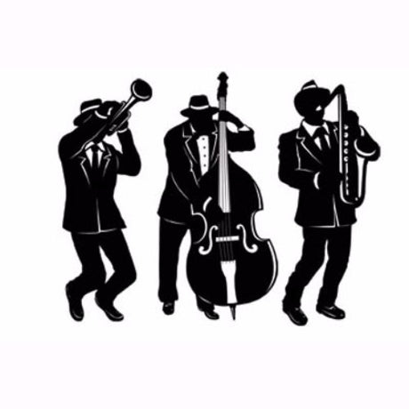 Cardboard cutouts of a jazz trio, 46cm tall, ideal for elegant music-themed decor and parties.