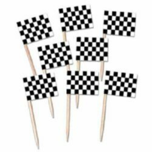 Pack of 50 black and white checkered racing flags, perfect for sports events, parties, and decorations.