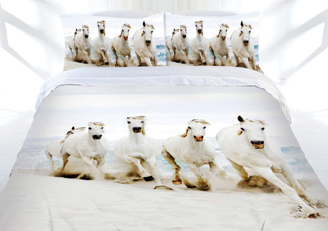 Beach Canter KING Duvet Set featuring vibrant coastal graphics and plain white reverse for serene bedroom decor.