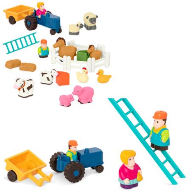 Colorful Battat Little Farmers Playset featuring animals, tractors, and barn, ideal for inspiring imaginative play in toddlers.