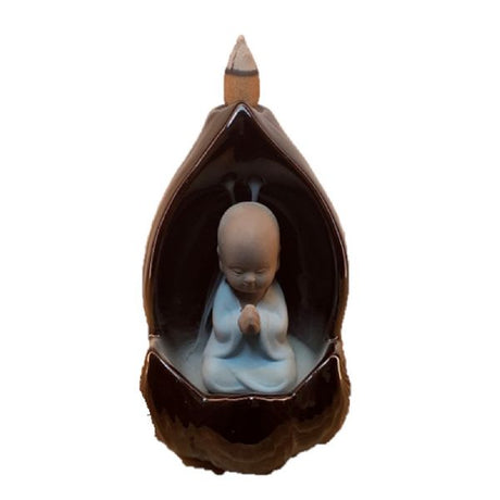 Buddha Backflow Incense Burner in black ceramic, featuring a serene Buddha and mesmerizing downward smoke flow.