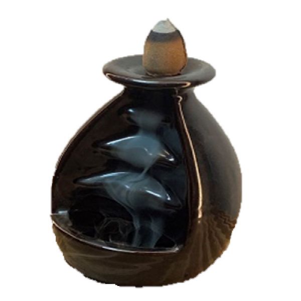 Elegant black ceramic Waterfall Backflow Incense Burner with cascading smoke effect, perfect for creating a tranquil ambiance.