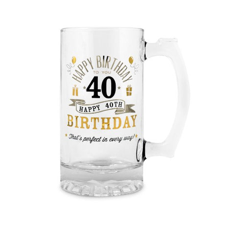 Engraved beer mug for 40th birthday, featuring a heartfelt message, perfect for toasting and celebrating milestones.