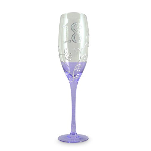 Elegant vine purple champagne glass for celebrating 18th birthdays, perfect for toasting and as a cherished keepsake.