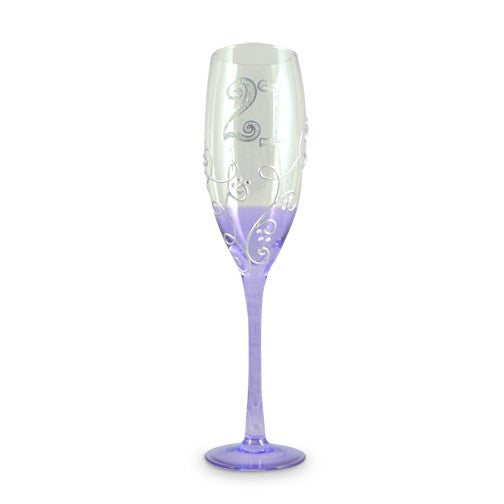Elegant Vine Purple champagne glass designed for 21st birthday celebrations, perfect for toasting and keepsakes.