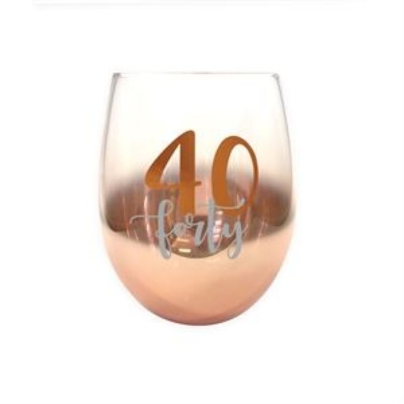 40th Ombre Stemless Wine Glass featuring a stylish ombre design, perfect for celebrations and practical for easy sipping.