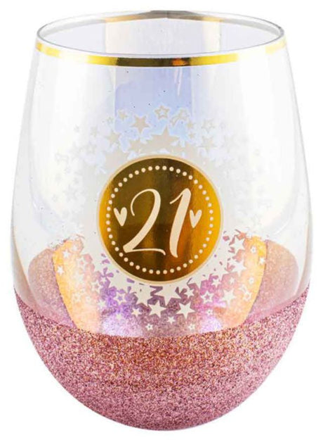 Elegant 600ml stemless glass with a glitter finish, perfect for serving wine and cocktails at stylish gatherings.