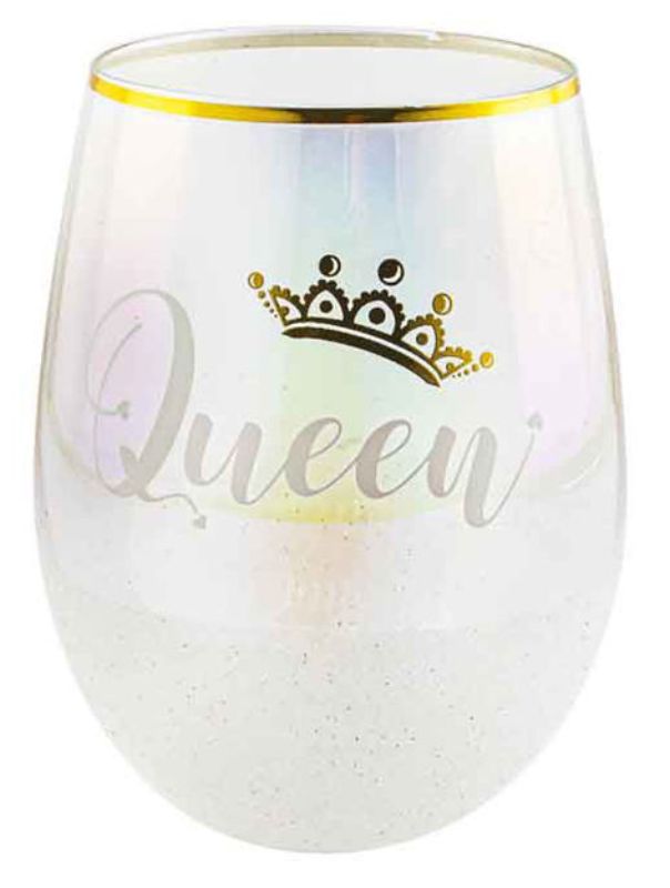 Sparkling Queen Glitterati 600ml stemless glass, perfect for cocktails and wine, combines elegance with everyday functionality.