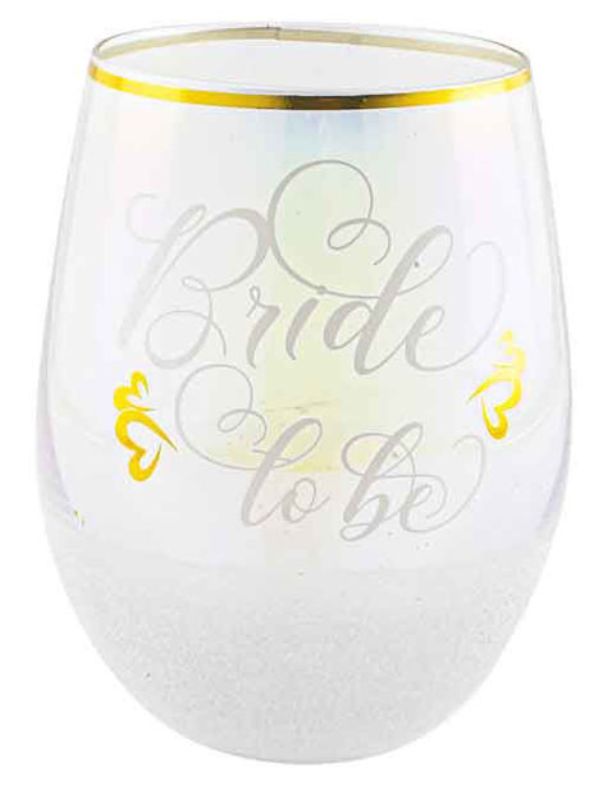 Glitterati stemless wine glass for brides-to-be, 600ml, perfect for stylish celebrations and memorable toasts.