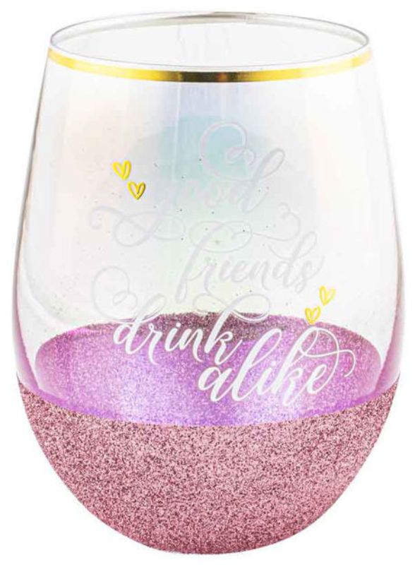 Good Friends Glitterati Stemless 600ml glass featuring a chic glitter finish, ideal for stylish drinks and celebrations.