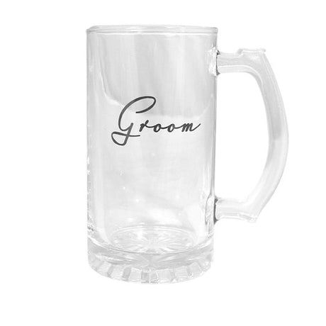 Groom beer mug tankard, 15cm, personalized gift for weddings, bachelor parties, sturdy keepsake for toasting and celebration.