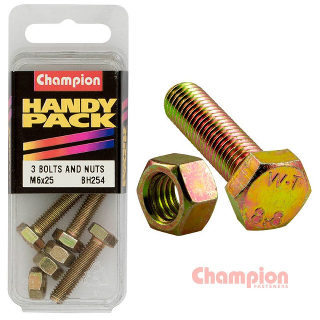 Champion Hex Set Screws M6 x 25mm and Nuts M6 x 1mm, durable GR 8.8 material for high-tensile fastening in various projects.