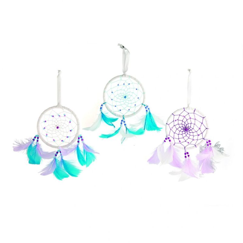 Handmade beaded dreamcatchers in assorted colors, featuring feathers and intricate designs for peaceful home decor.