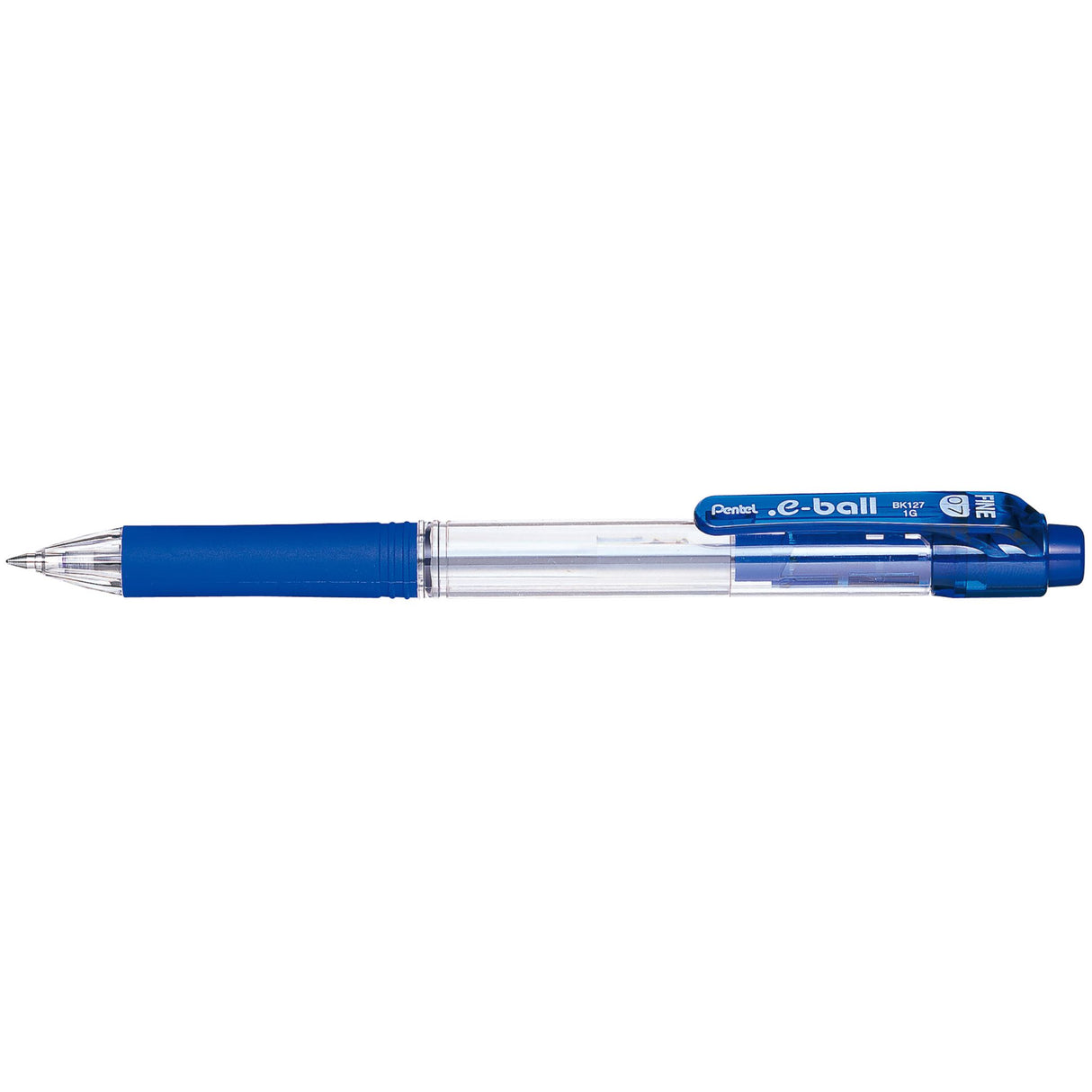 Pentel BK127 blue ballpoint pen featuring a 0.7mm tip, retractable design, and eco-friendly materials for smooth writing.