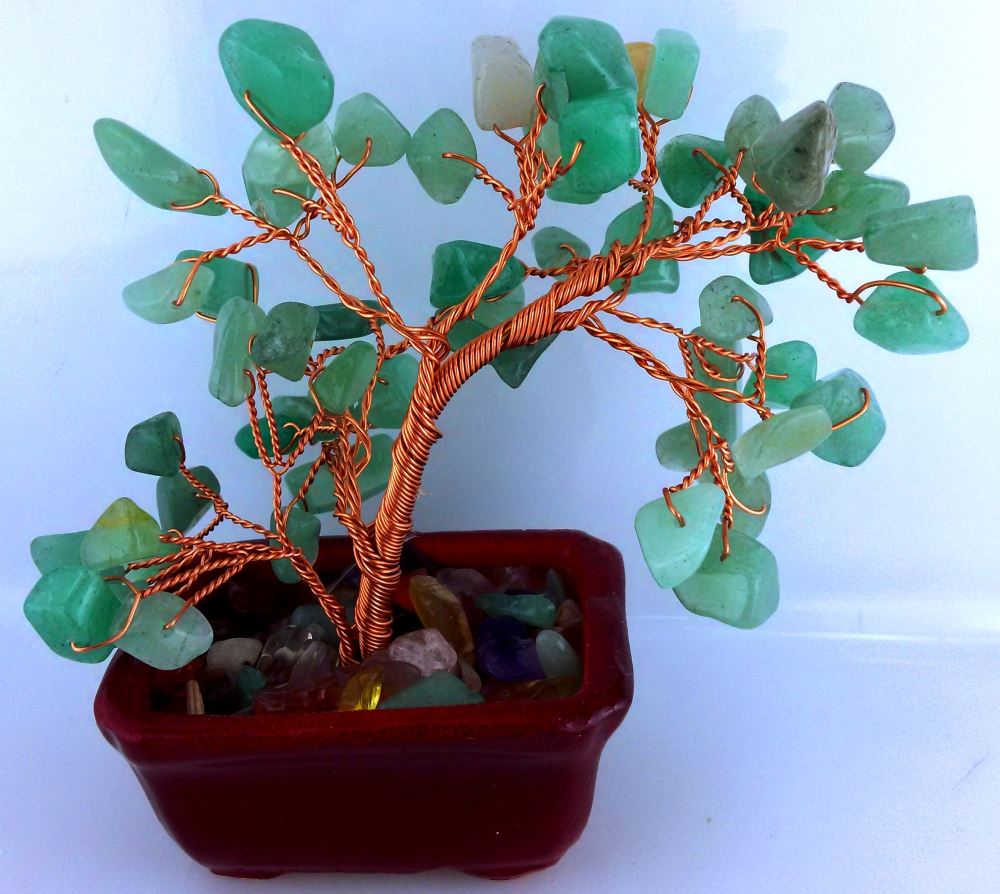 Small Aventurine gemstone tree, 15cm tall, with vibrant gemstones promoting luck, harmony, and tranquility in home decor.
