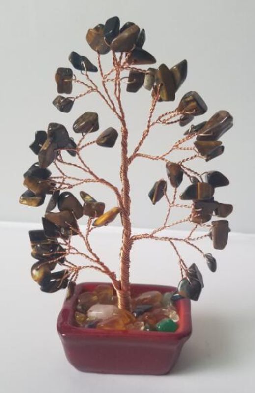 A handcrafted 15cm Tiger Eye Gemstone Tree featuring rich golden-brown hues, perfect for home decor and positive energy.