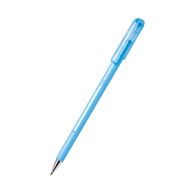 PENTEL SUPERB BK77 blue ballpoint pen with 0.7mm tip, antibacterial features, box of 12 for hygienic writing.