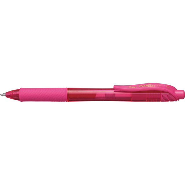 Pink PENTEL Energel-X retractable gel pen set, 0.7mm tip, ergonomic grip, fast-drying ink, eco-friendly, pack of 12.