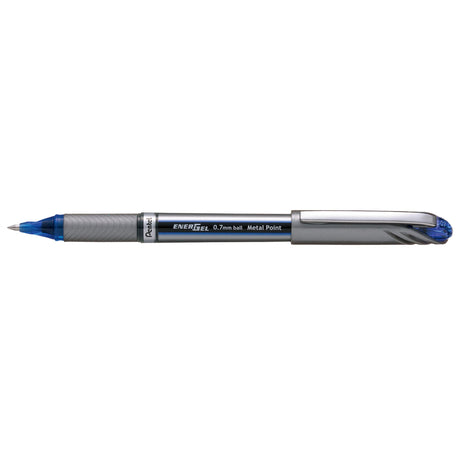 PENTEL EnerGel Gel Roller Pen Stick BL27 in blue, 0.7mm, 12-pack; ergonomic grip, quick-drying ink, eco-friendly design.