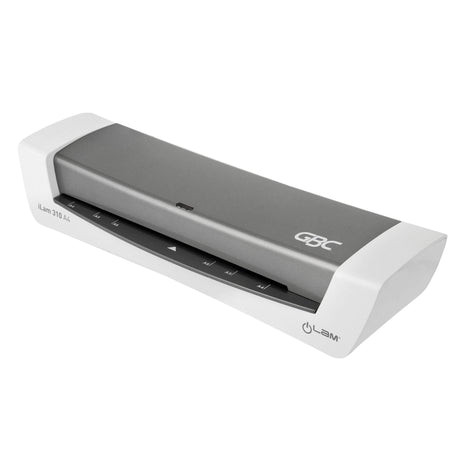 GBC iLAM 310 A4 grey laminator, fast 310mm/min speed, ready in 3 mins, low energy use, with pouch starter kit included.