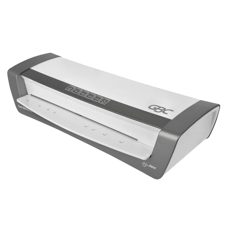 GBC iLAM 500 Pro A3 laminator in silver, featuring 5 settings, 4-roller mechanism, and RapidHeat technology for quick laminating.