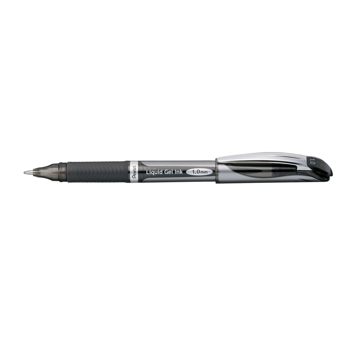 PENTEL ENERGEL BL60 Deluxe gel roller pens in black, featuring 1.0mm lines, rubber grip, metal clip, eco-friendly design, 12-pack.