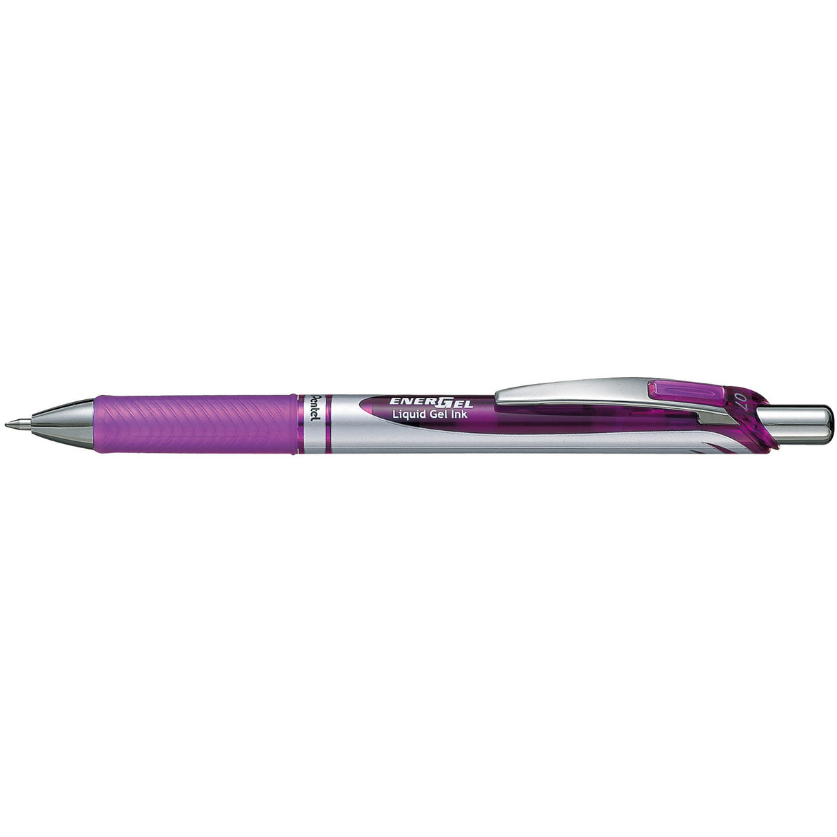 Pack of 12 Pentel EnerGel BL77 violet gel pens with smooth low-viscosity ink, comfortable grip, and 0.7mm nib.