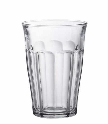 Clear Duralex Picardie XL tumblers set of 6, shock-resistant and versatile for hot or cold beverages.