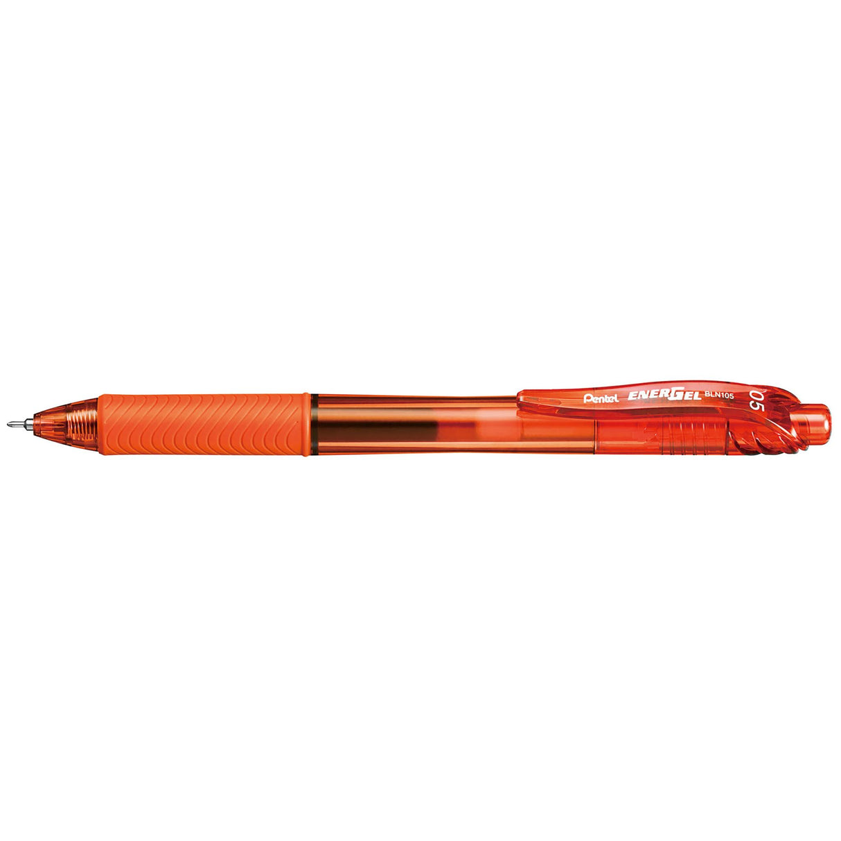 PENTEL ENERGEL Gel Pen BLN105 pack of 12 in orange, featuring fast-drying ink, comfortable grip, and fine 0.5mm tip.