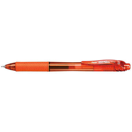 PENTEL ENERGEL Gel Pen BLN105 pack of 12 in orange, featuring fast-drying ink, comfortable grip, and fine 0.5mm tip.