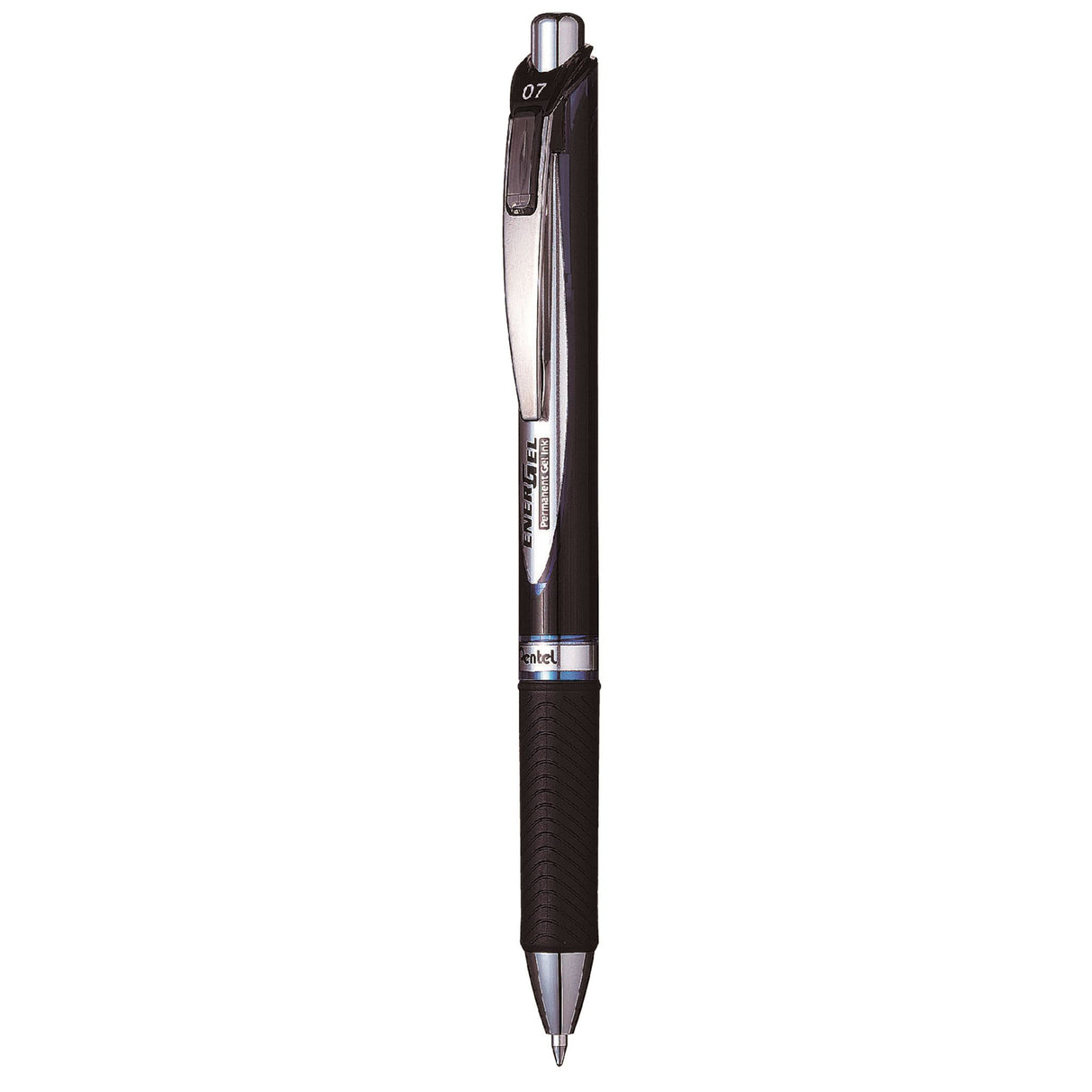 Pentel Energel 0.7mm retractable blue ballpoint pens, pack of 12, featuring quick-dry, water-resistant, fade-proof gel ink.