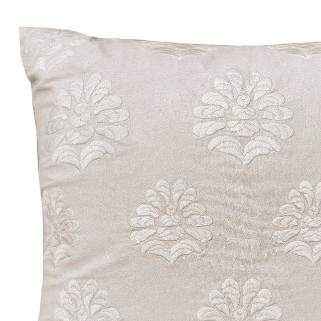 Cora Square Cushion Pebble featuring floral embroidery on soft cotton, perfect for enhancing home decor with comfort.
