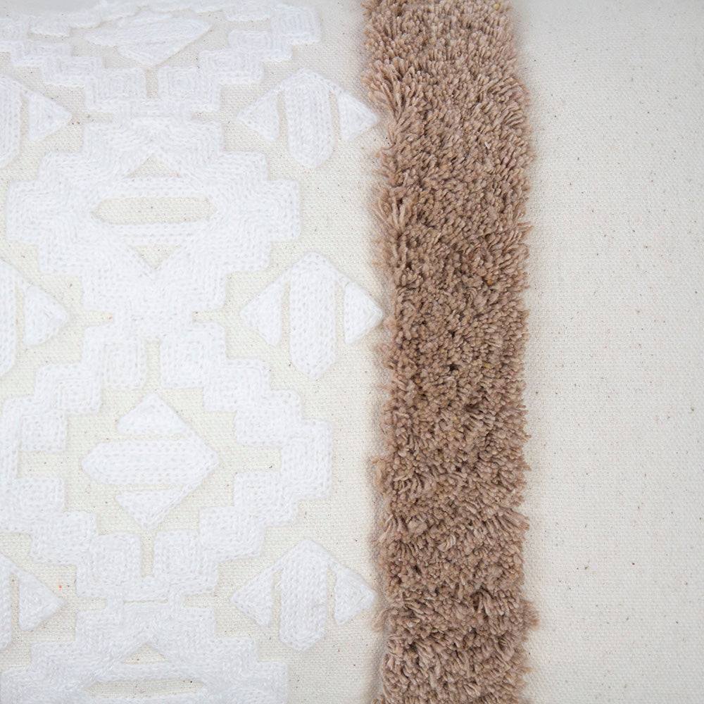 Sedona Rectangle Cushion in Cappuccino featuring geometric embroidery and soft tufting, perfect for stylish comfort and support.