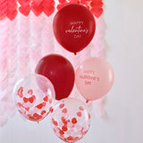 Valentine's balloon bundle featuring 5 confetti heart balloons with 'Happy Valentine's Day' messages for a romantic celebration.