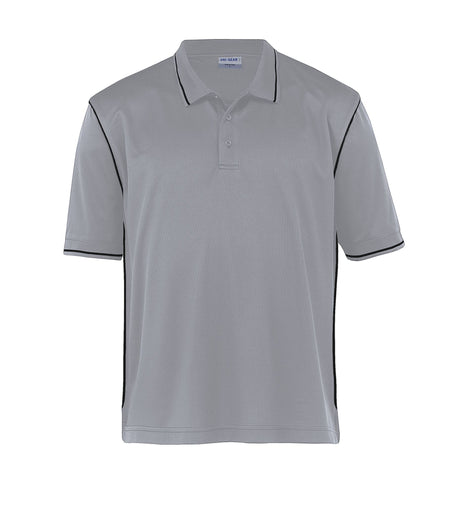 Men's Dri Gear Hype Polo in micro poly mesh features moisture-wicking, UV protection, and stylish ribbed details for versatile wear.