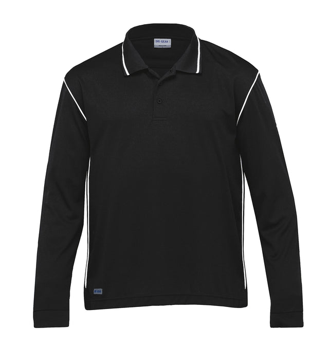 Dri Gear Long Sleeve Hype Polo in micro poly mesh, offering comfort, UV protection, and stylish details for active lifestyles.