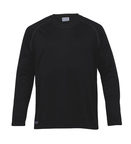 Men's Dri Gear Long Sleeve Tee in micro polyester with moisture-wicking, UV protection, and stylish contrasted stitching.