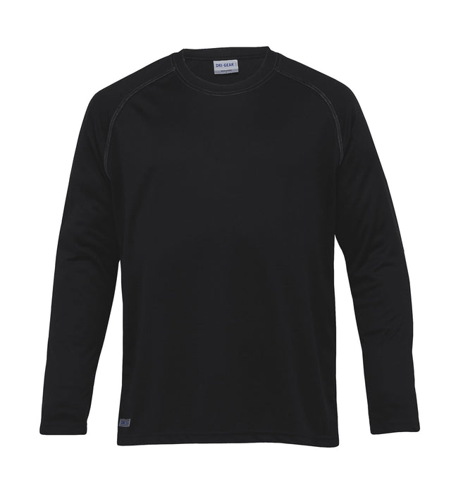 Men's Dri Gear Long Sleeve Tee in micro polyester with moisture-wicking, UV protection, and stylish contrasted stitching.