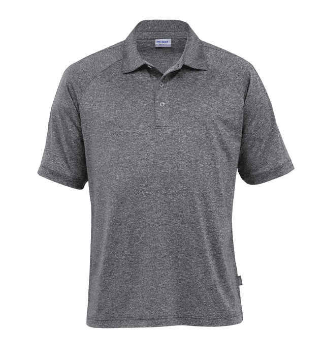 Men's Dri Gear Melange Polo featuring moisture-wicking fabric, UV protection, and stylish details for active lifestyles.