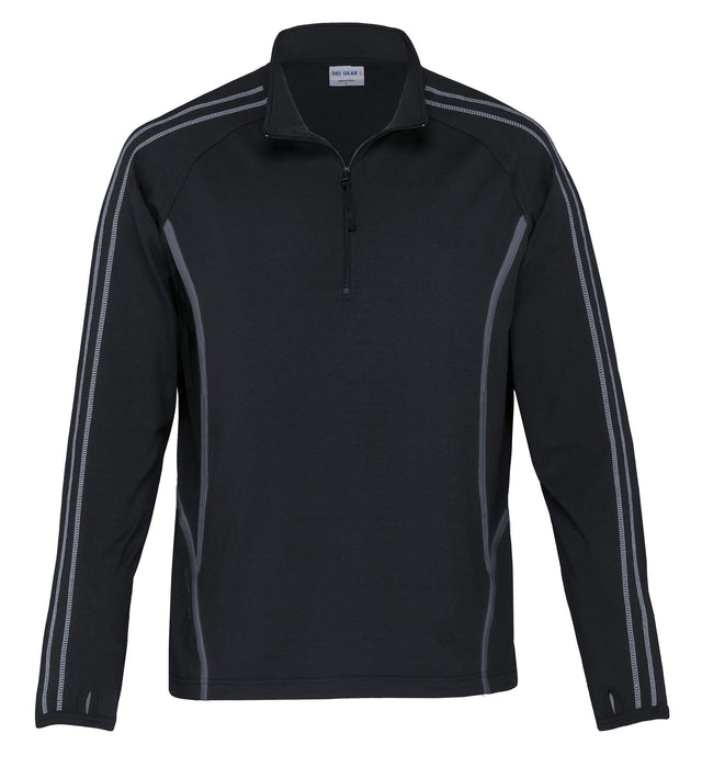 Dri Gear Reflex Zip Pullover in high-tech stretch fabric, featuring moisture-wicking, UV protection, and reflective detailing.